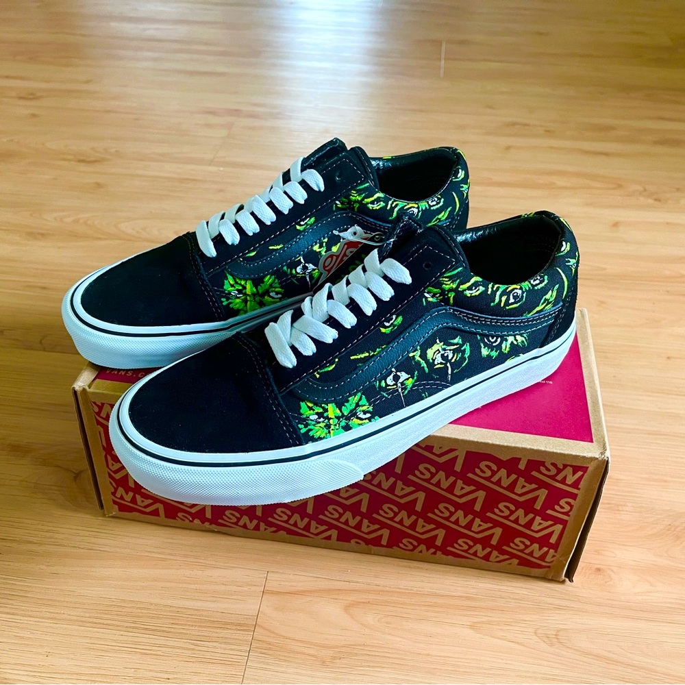 VANS Old Skool Low Top Black Green Canvas Suede Sneakers VN0A4BW2BML Women 9.0US